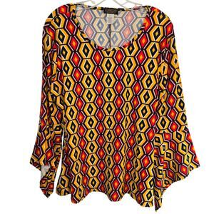 Forbidden Society XL Women's Top Yellow Orange Fan Sleeves Shirt Misses 16 18